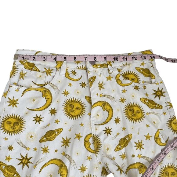 Horoscopez Dolls Kill Celestial Print Pants Sun Moon Stars White Yellow Size S - Picture 6 of 9